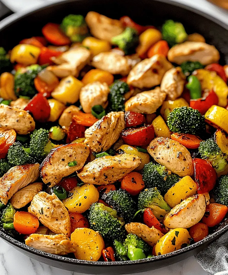 Close-up of Healthy Chicken and Vegetables Skillet