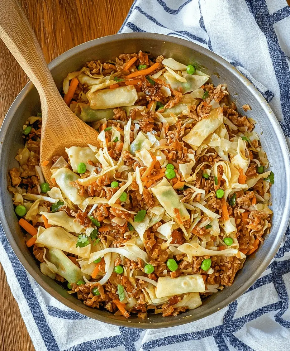 Close up of a serving of Egg Roll Stir Fry with garnishes