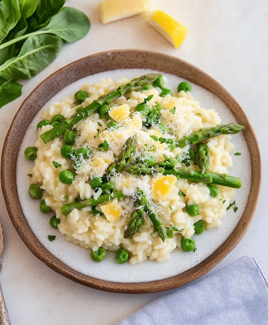 Close-up of creamy asparagus risotto in a bowl, showing the texture of the rice and asparagus pieces.