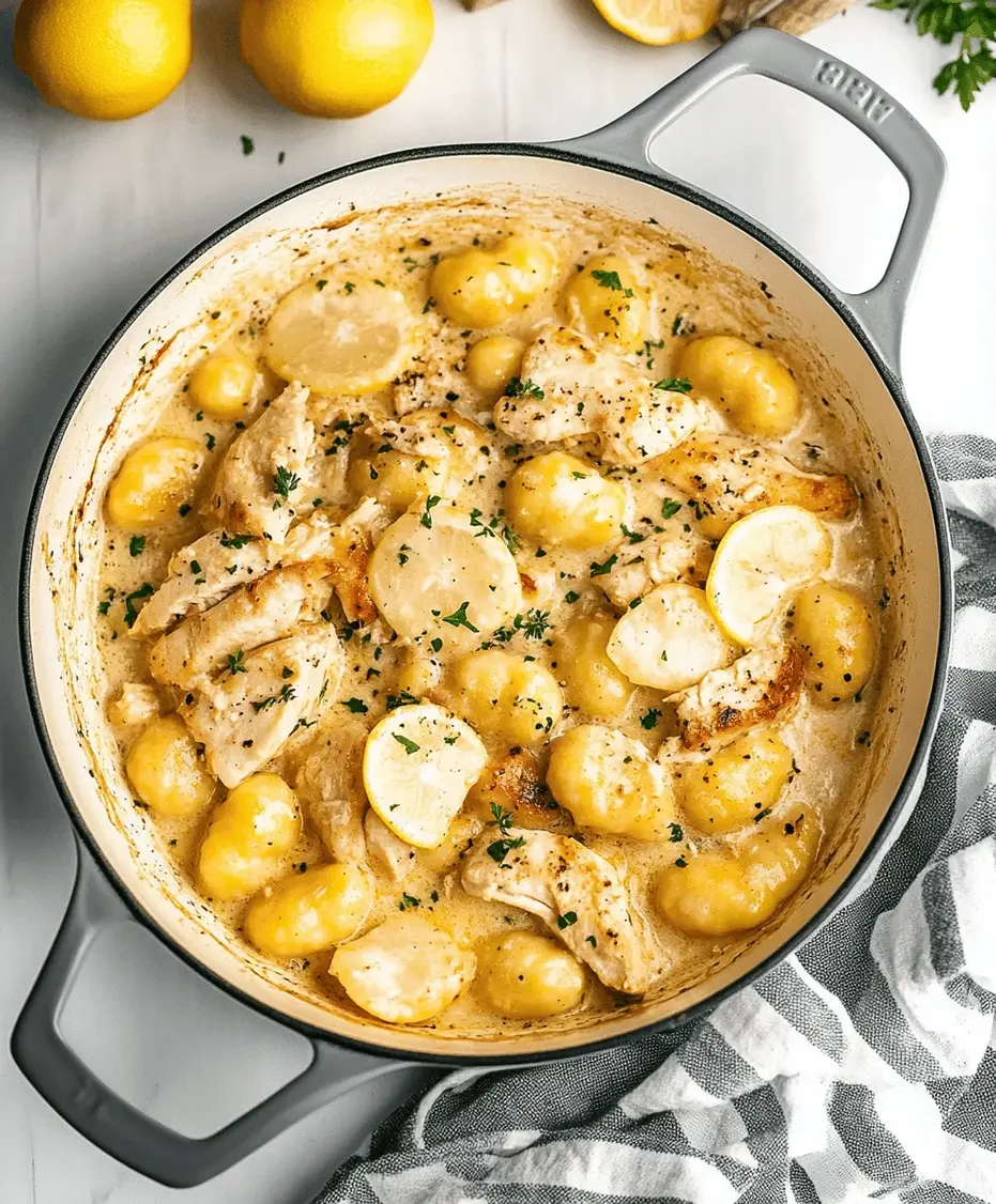 Close-up of creamy Garlic Chicken Gnocchi Skillet, showing textures and ingredients.