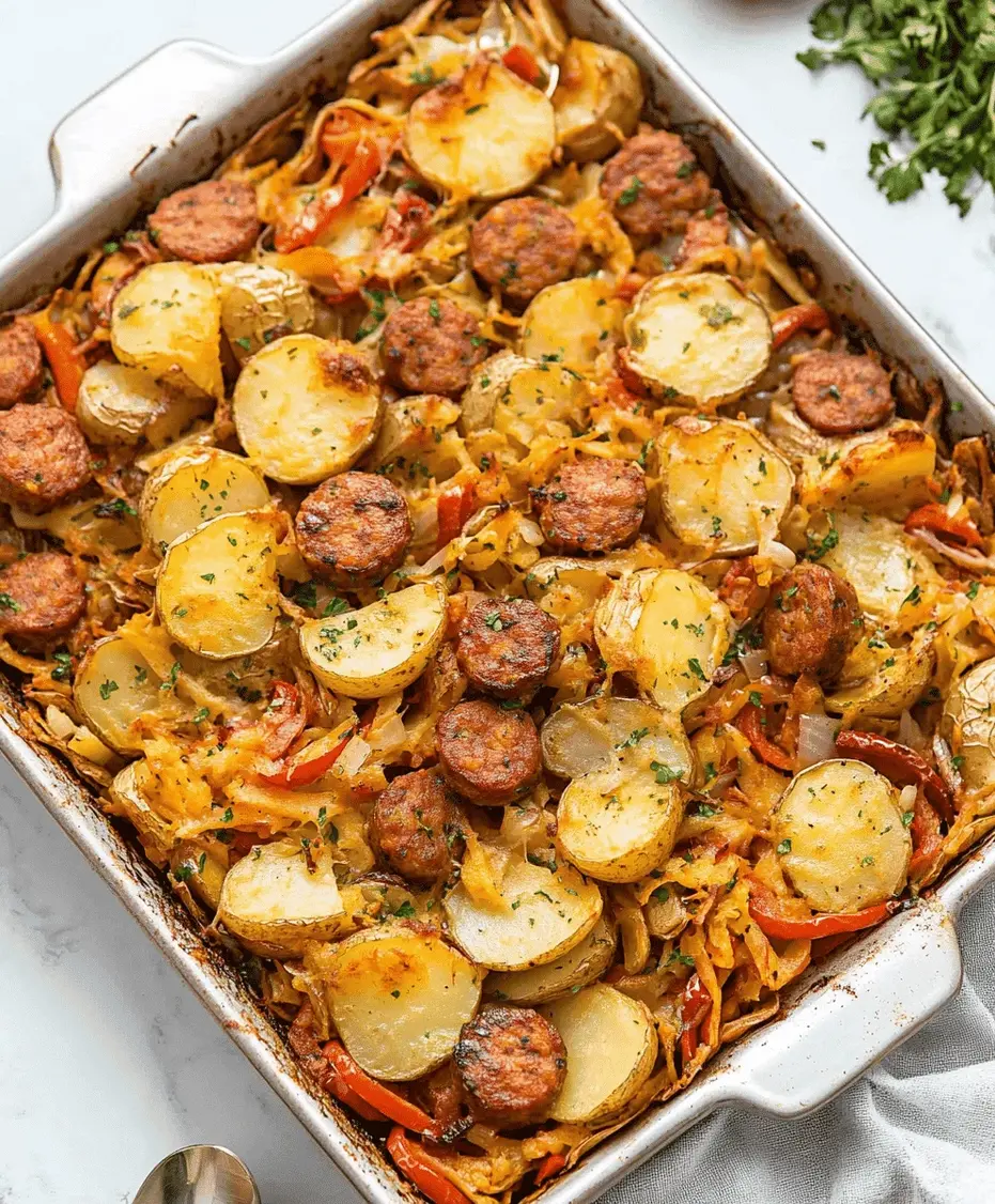 Potato, Pepper, and Sausage Bake ingredients laid out before cooking.