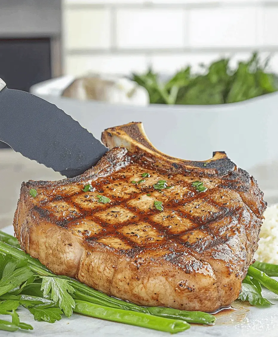 Close-up of a perfectly grilled Texas Roadhouse pork chop with glaze