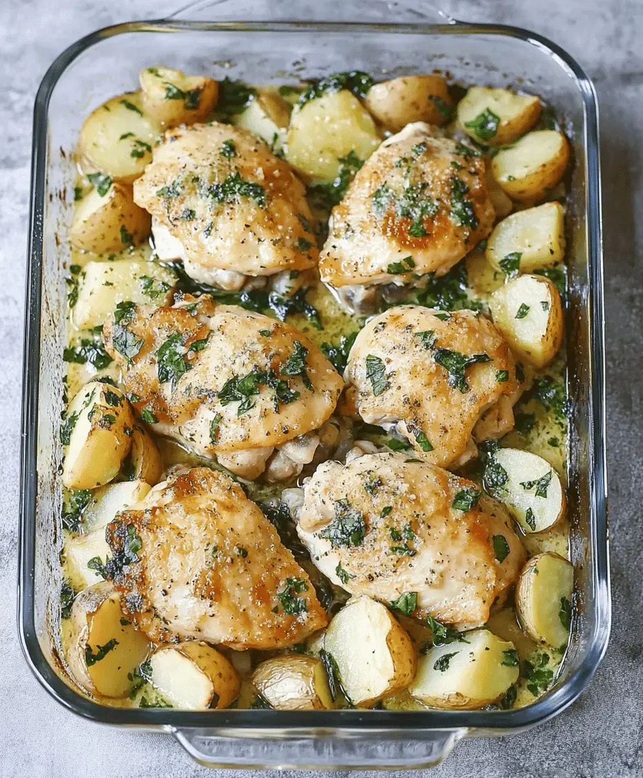 Finished Garlic Parmesan Chicken and Potatoes served in a bowl