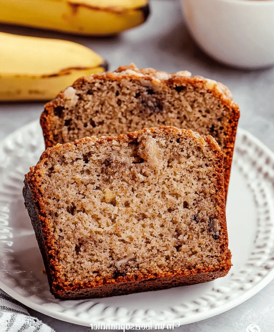 A slice of moist banana bread with chocolate chips