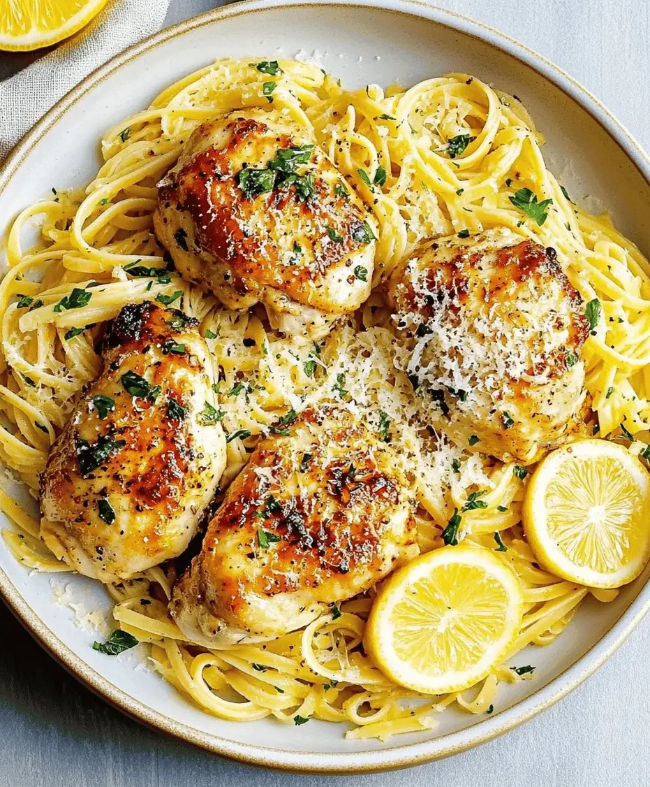 Close-up of Lemon Garlic Butter Chicken With Parmesan Linguine