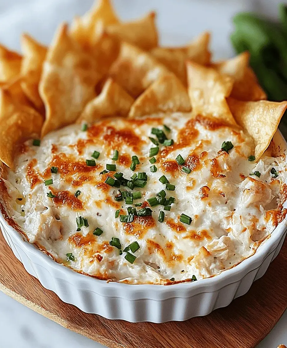 Close-up of a spoon scooping into hot crab rangoon dip, showing the creamy interior and cheesy top, with wonton chips on the side