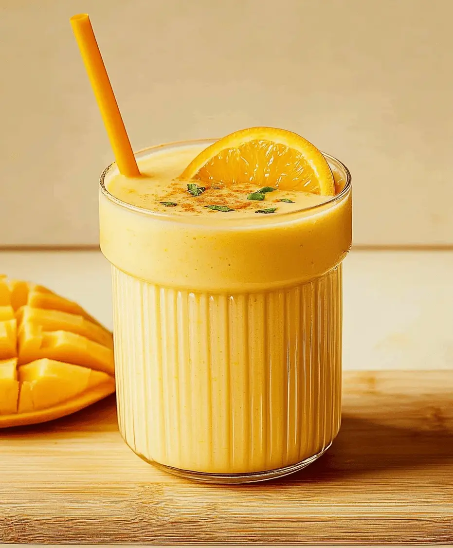 Meal prep concept showing freezer bags with pre-portioned mango and orange slices ready for smoothies, next to a blender and glass.