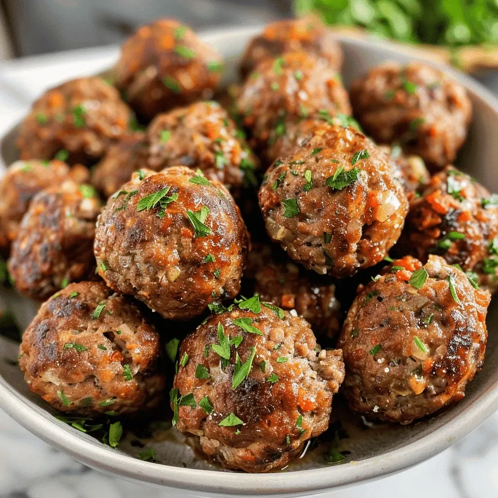 Close-up of juicy air fryer meatballs served with pasta and sauce