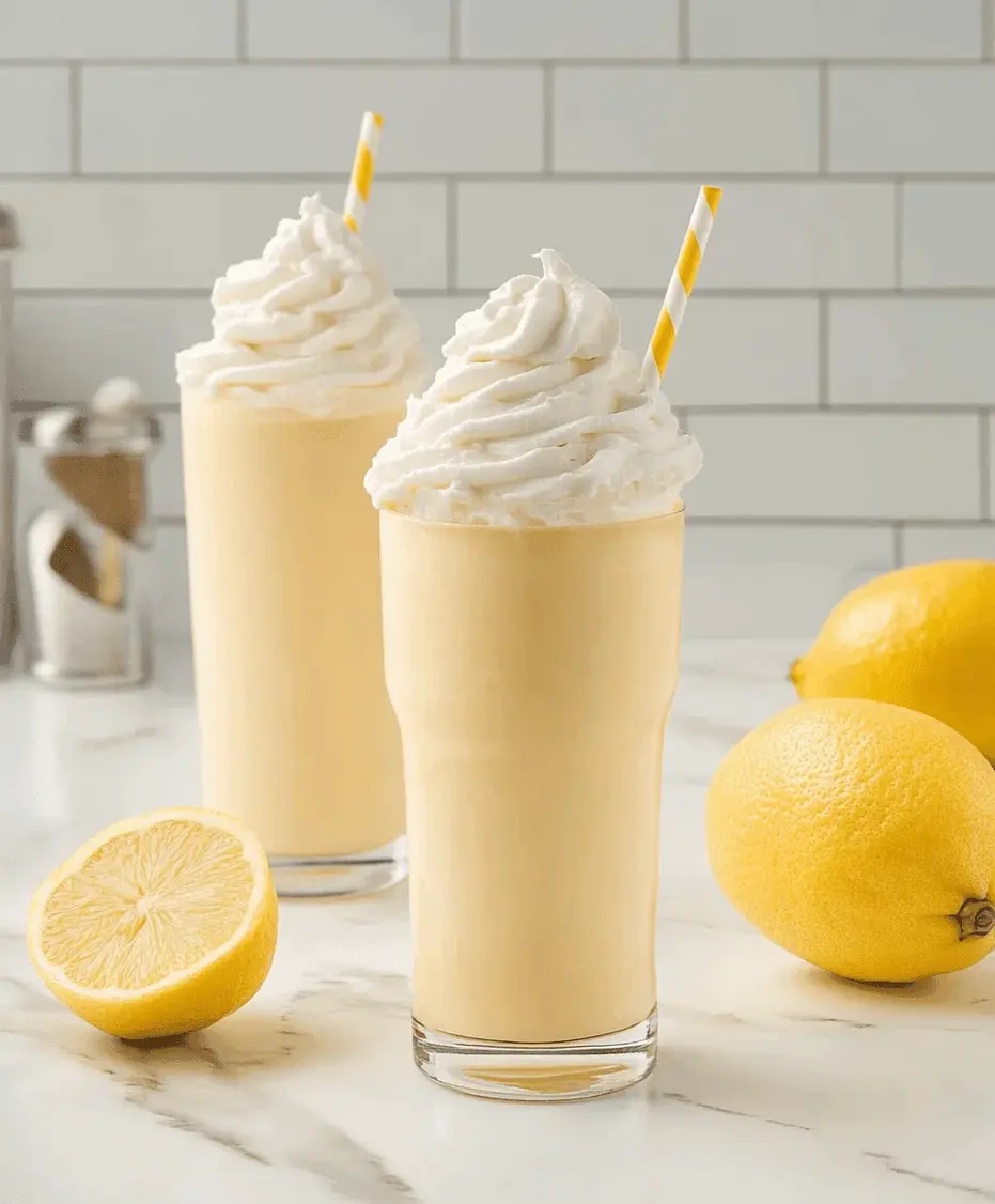 Close-up of a creamy Chick-fil-A Frosted Lemonade with condensation on the glass.