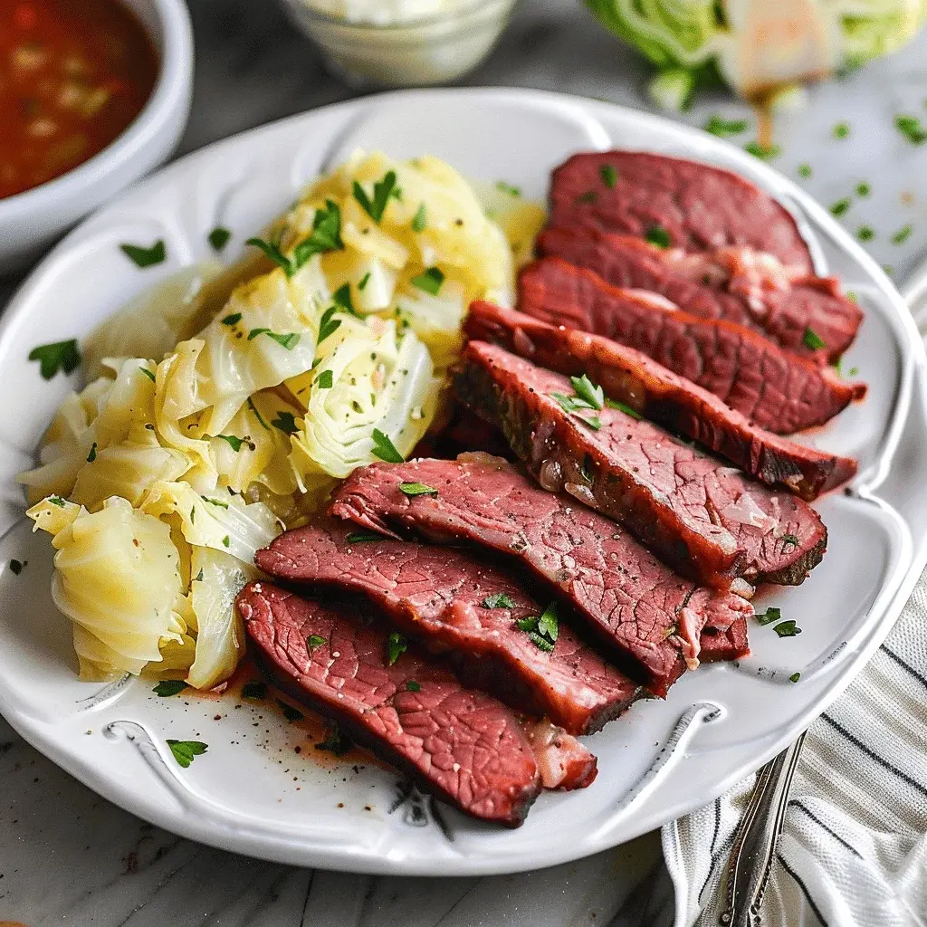 A beautifully plated serving of sliced corned beef with cabbage,

</p>
</div>
</div></article><article id=
