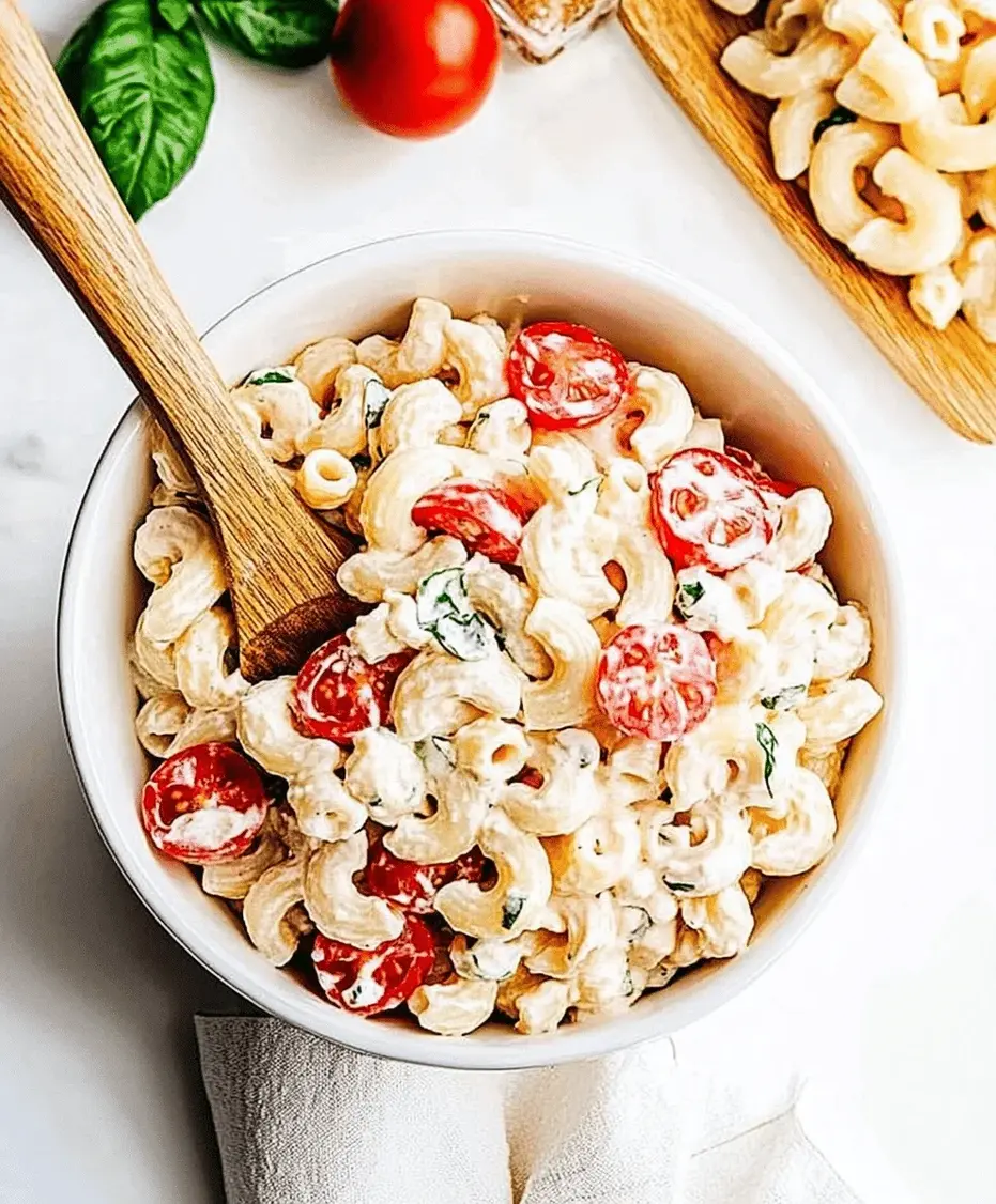 Close-up of Creamy Caprese Pasta Salad ingredients