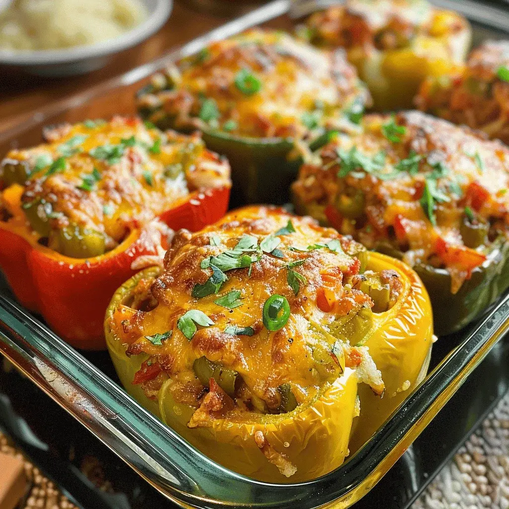Close-up of a cross-section of a stuffed pepper, showing the layers of meat, rice, and melted cheese inside the tender pepper.
