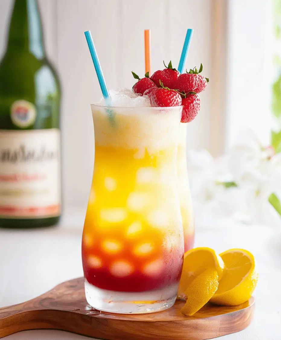 A tray of three Malibu Bay Breeze cocktails served on a sandy beach backdrop, showcasing the perfect gradient and garnishes, ideal for summer entertaining.