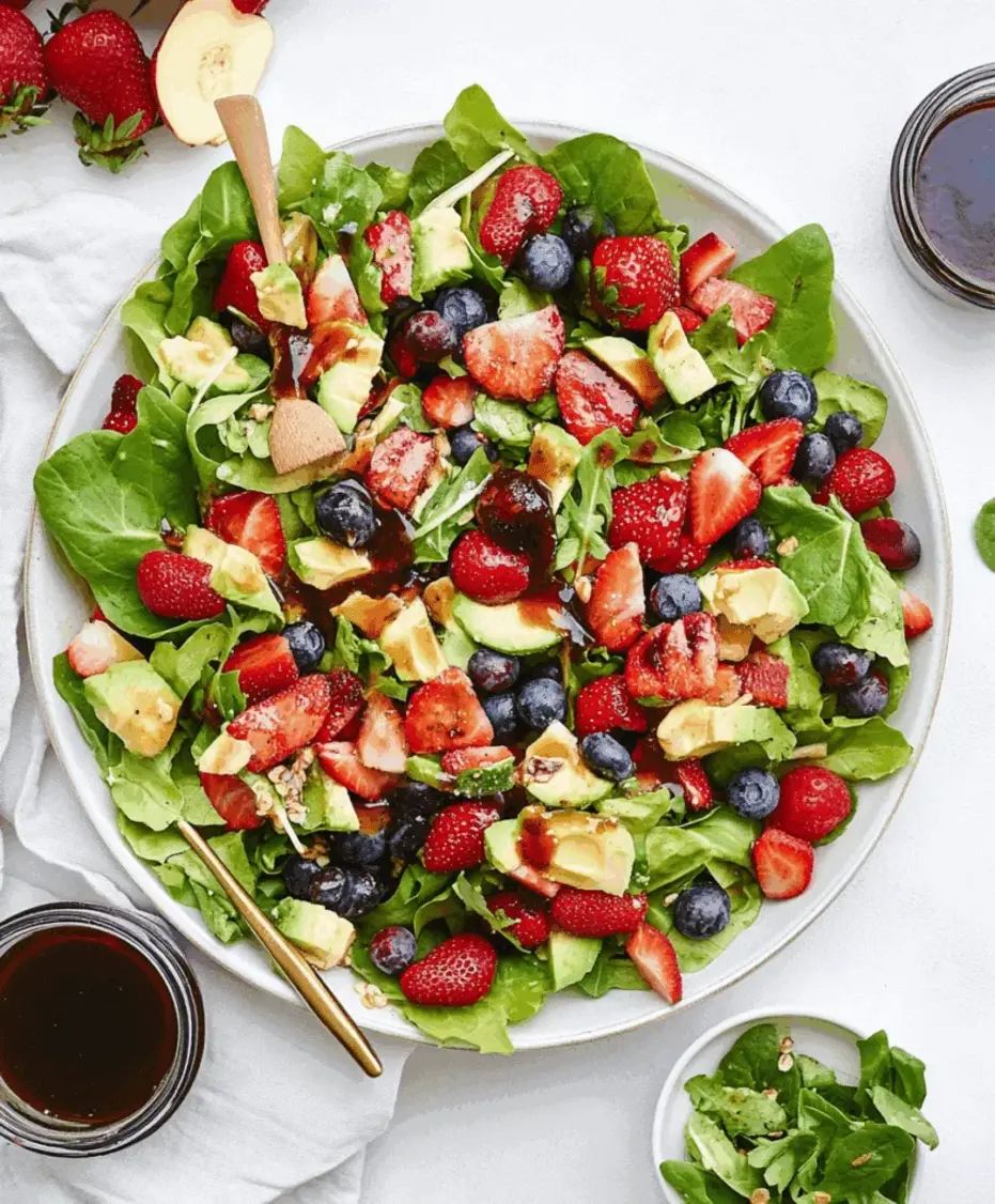 Close-up of a serving of Spring Mix Salad with Balsamic Honey Dressing in a white bowl
