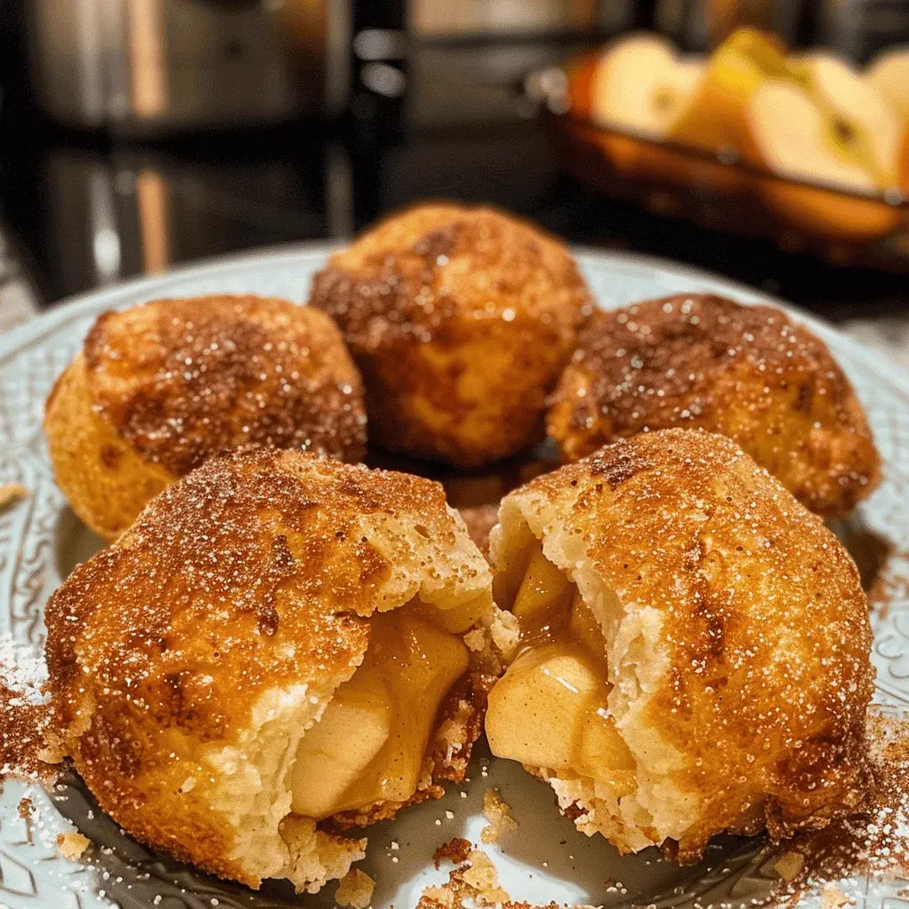 Air Fryer Apple Pie Bombs served on a rustic wooden board with a scoop of vanilla ice cream