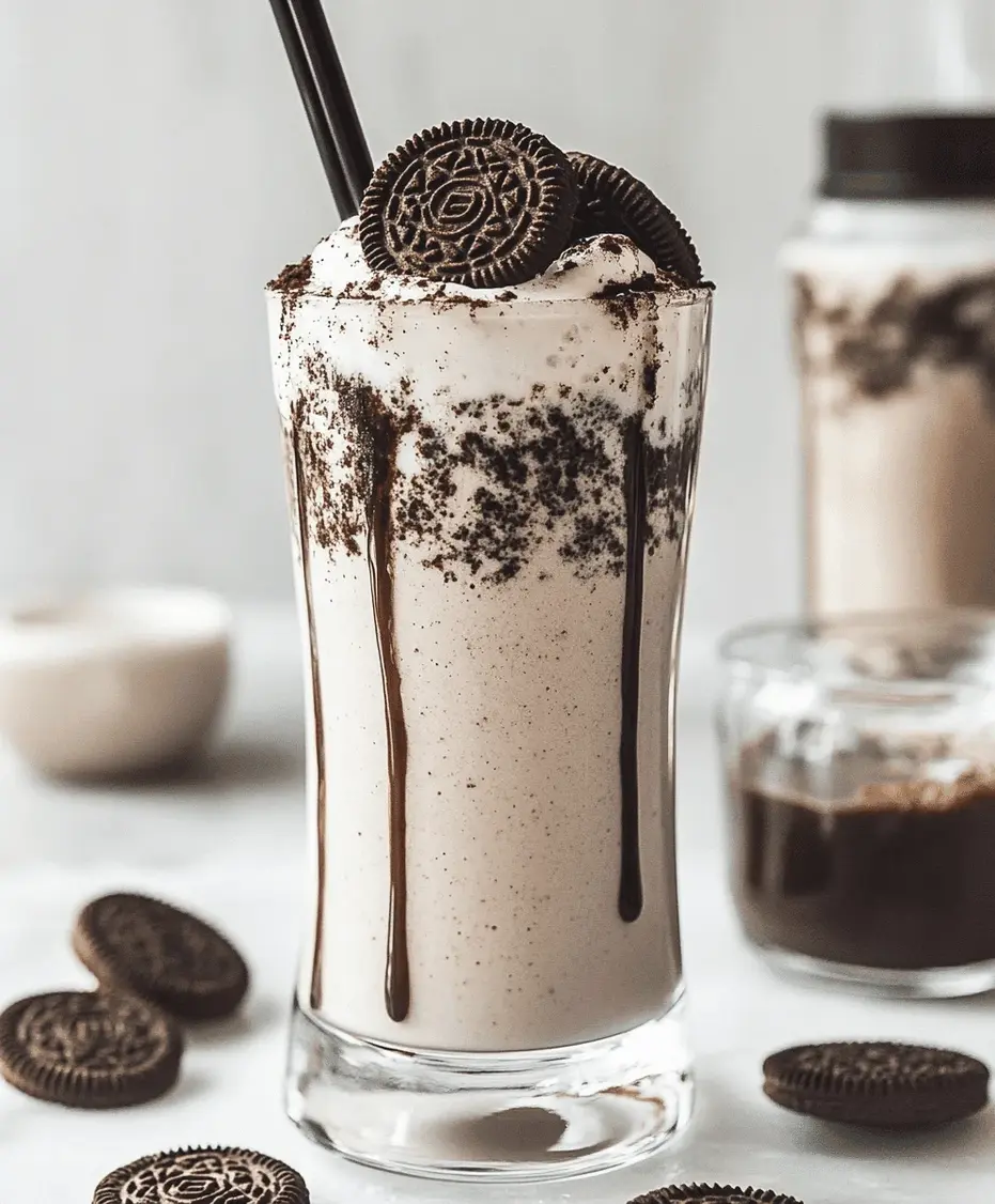 Close-up of an Oreo Milkshake showing thick texture and Oreo cookie pieces