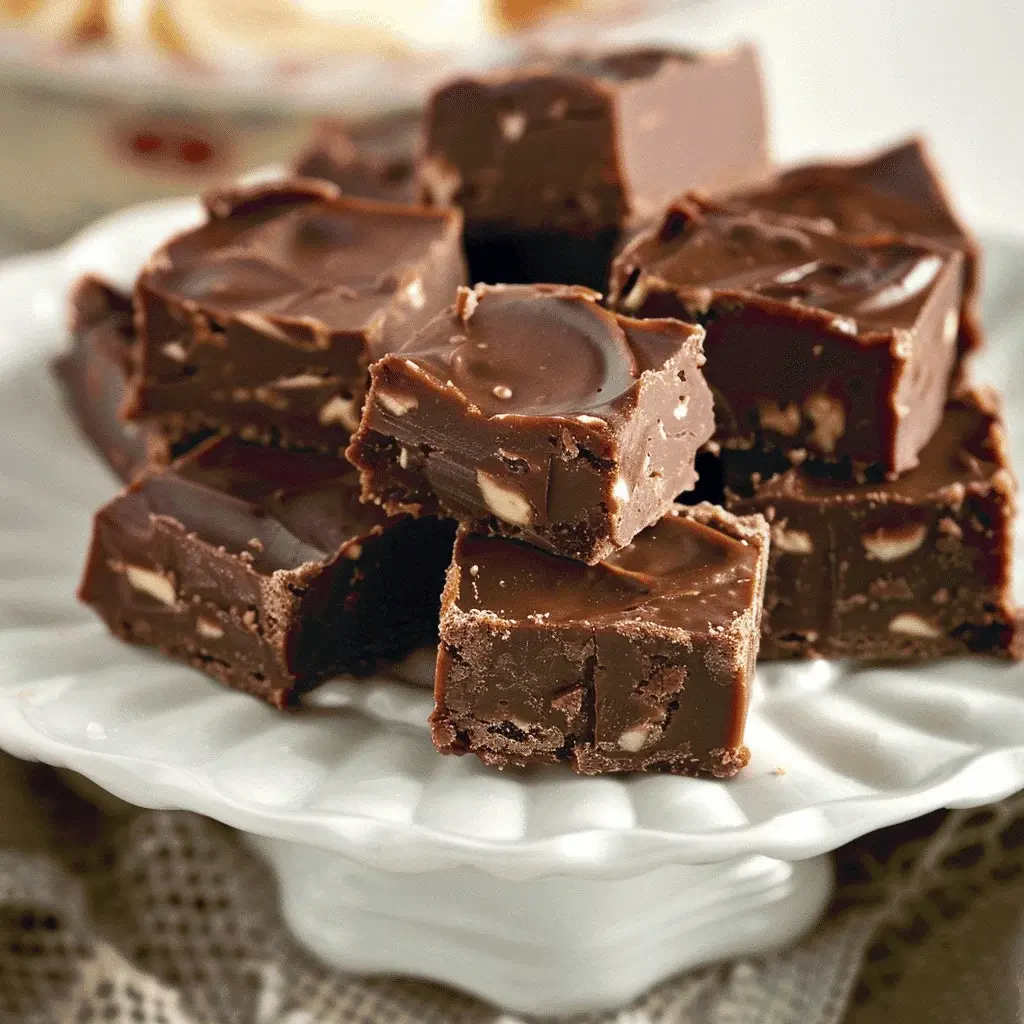 A finished plate of Paula Deen's 5 Minute Fudge squares beautifully arranged for serving