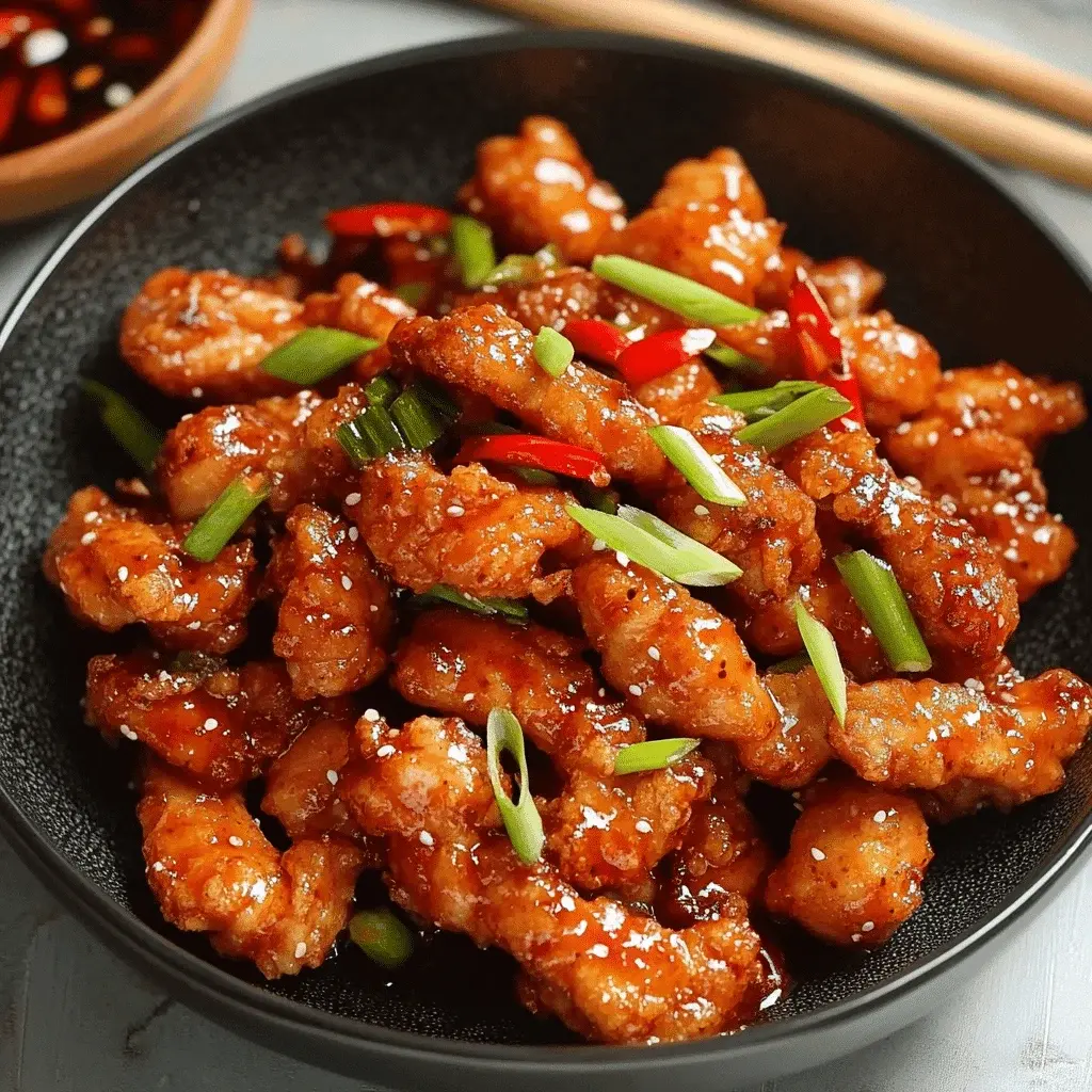 Finished Crispy Chilli Chicken plated with rice and garnished with spring onions