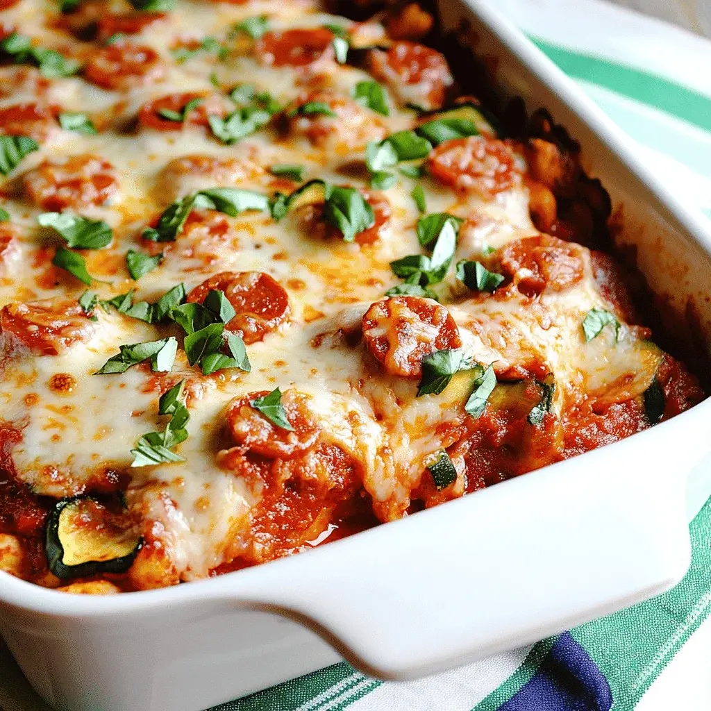 A slice of Grated Zucchini Pizza Casserole plated, showing the layered structure of the zucchini crust, toppings, and melted cheese.